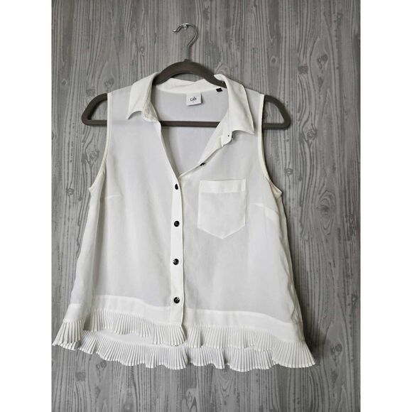 CAbi Tops - Cabi Button Front Sleeveless Blouse with Pleated Hem – Size Small